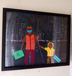 Father and Son Walking for Justice Black Artist Artwork Original Black Owned