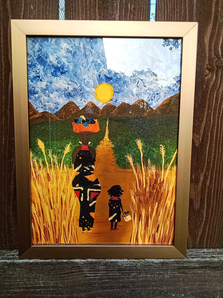 African Mother and Child Travelling Black Artist Owned Artwork Gift Handmade