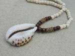Large Men Necklaces Cowrie Beaded Jewelry Wooden Brown Ethnic Handmade Gift For Him Fashion Statement