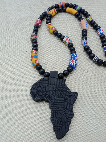 Men Necklaces Black Africa Krobo Beads Gift for Him Jewelry
