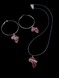Africa Jewelry Set Red Silver Necklace Earrings Hoop Dangle Black Cord Women Gift