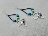 Silver Africa Earrings Leather Dangle Beaded Women Jewelry Black Green Blue