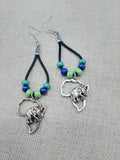 Silver Africa Earrings Leather Dangle Beaded Women Jewelry Black Green Blue