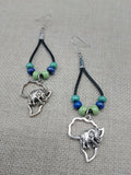 Silver Africa Earrings Leather Dangle Beaded Women Jewelry Black Green Blue