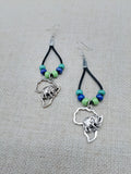 Silver Africa Earrings Leather Dangle Beaded Women Jewelry Black Green Blue