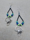 Silver Africa Earrings Leather Dangle Beaded Women Jewelry Black Green Blue