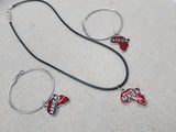 Africa Jewelry Set Red Silver Necklace Earrings Hoop Dangle Black Cord Women Gift