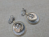 Peace Earrings Women Silver Gold Round Dangle Clip On Non Pierced Jewelry