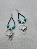 Silver Africa Earrings Leather Dangle Beaded Women Jewelry Black Green Blue