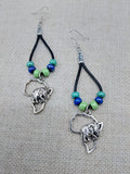 Silver Africa Earrings Leather Dangle Beaded Women Jewelry Black Green Blue