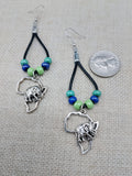 Silver Africa Earrings Leather Dangle Beaded Women Jewelry Black Green Blue