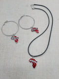 Africa Jewelry Set Red Silver Necklace Earrings Hoop Dangle Black Cord Women Gift