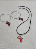 Africa Jewelry Set Red Silver Necklace Earrings Hoop Dangle Black Cord Women Gift