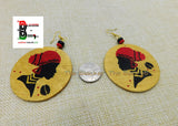 African Women Earrings Hand Painted Jewelry Red Black Gold Handmade Wooden Jewelry