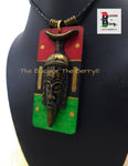 Men African Necklaces Handmade RBG Pan African Inspired Mask Hand Painted Jewelry