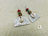 Women Cowrie Earrings Silver Red Beaded Jewelry Black Owned