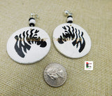 Zebra Clip On Earrings Wooden Hand Painted White Black Non Pierced Jewelry