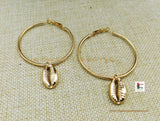 Hoop Earrings Ethnic Stainless Steel Gold Tone Jewelry Cowrie Women Dangle