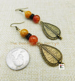 Ethnic Women Antique Gold Spear Earrings Orange Brass Handmade Jewelry Black Owned