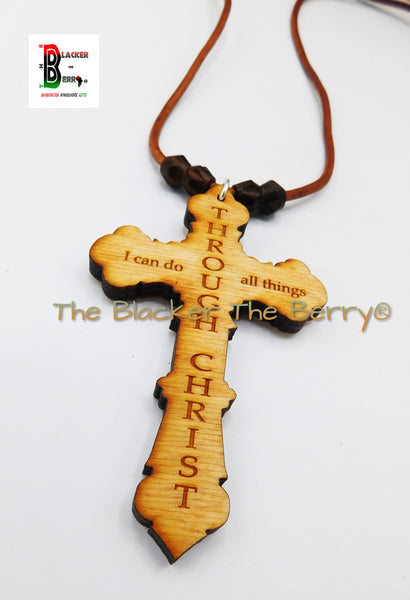 Christian Cross Necklace Philippians 4:13 Men Jewelry Wooden Large – The  Blacker The Berry