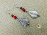 Ethnic Women Silver Spear Earrings Red Handmade Jewelry Black Owned