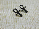 Ankh Stud Earrings Black Stainless Steel Jewelry
