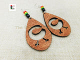 Wooden Sankofa Earrings Large African Adinkra Ethnic Jewelry Red Green Yellow Black Women Rasta