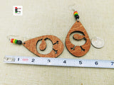 Wooden Sankofa Earrings Large African Adinkra Ethnic Jewelry Red Green Yellow Black Women Rasta
