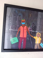 Father and Son Walking for Justice Black Artist Artwork Original Black Owned