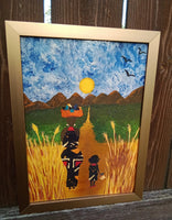 African Mother and Child Travelling Black Artist Owned Artwork Gift Handmade