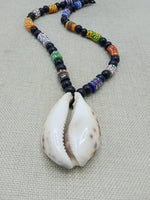 Large African Cowrie Shell Krobo Beaded Necklace Handmade Men Gift Jewelry