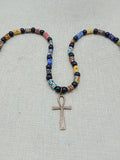 Ankh Necklace Bronze Beaded African Krobo Handmade Gift Egyptian Jewelry