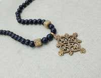 Egyptian Coptic Cross Necklace Bronze Black Beaded Jewelry Gift African Handmade for Him
