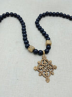 Egyptian Coptic Cross Necklace Bronze Black Beaded Jewelry Gift African Handmade for Him