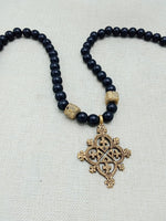 Egyptian Coptic Cross Necklace Bronze Black Beaded Jewelry Gift African Handmade for Him