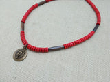 Lion Necklace Bronze Red Beaded Wooden Brown Necklace Gift Handmade