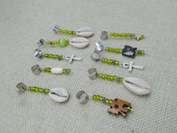 Loc Hair Accessories Dread Jewelry Set of 10 Cowrie Ankh Beads Elephant Green Handmade Statement