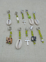Loc Hair Accessories Dread Jewelry Set of 10 Cowrie Ankh Beads Elephant Green Handmade Statement