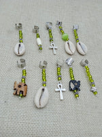 Loc Hair Accessories Dread Jewelry Set of 10 Cowrie Ankh Beads Elephant Green Handmade Statement