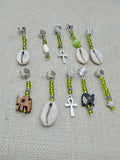 Loc Hair Accessories Dread Jewelry Set of 10 Cowrie Ankh Beads Elephant Green Handmade Statement