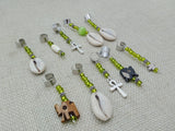 Loc Hair Accessories Dread Jewelry Set of 10 Cowrie Ankh Beads Elephant Green Handmade Statement