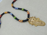 African Men Necklaces Bronze Black Colorful Beaded Statement Jewelry Handmade Gift for Him Ethnic Krobo