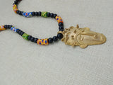 African Men Necklaces Bronze Black Colorful Beaded Statement Jewelry Handmade Gift for Him Ethnic Krobo