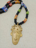 African Men Necklaces Bronze Black Colorful Beaded Statement Jewelry Handmade Gift for Him Ethnic Krobo