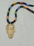 African Men Necklaces Bronze Black Colorful Beaded Statement Jewelry Handmade Gift for Him Ethnic Krobo