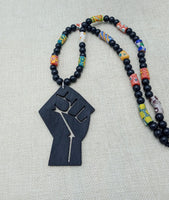 Men Necklaces Black Power Fist Beaded Jewelry African Handmade Ethnic Statement