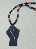 Men Necklaces Black Power Fist Beaded Jewelry African Handmade Ethnic Statement