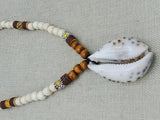 Large Cowrie Necklace Wooden Beaded Jewelry Brown White African Statement Gift for Him Wedding