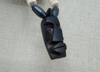 African Wooden Pendant Beaded White Men Gift for Him Black Owned