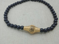 African Black Bronze Pendant Necklace Beaded Jewelry Handmade Gift for Him Ethnic Afrocentric